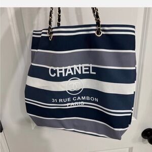 CHANEL Striped Tote in Navy and White *GWP*
